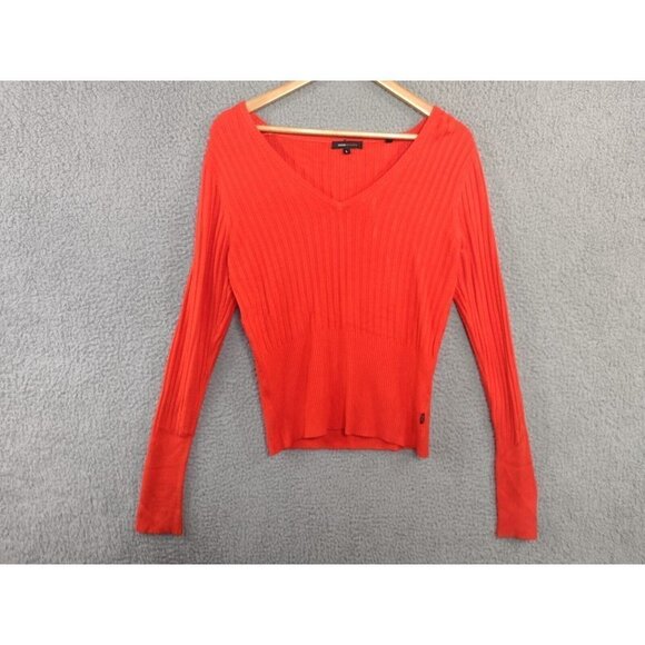 BCBGMaxazria Sweater Silk Blend Large Red Cropped Ribbed Long Sleeve - Picture 1 of 9